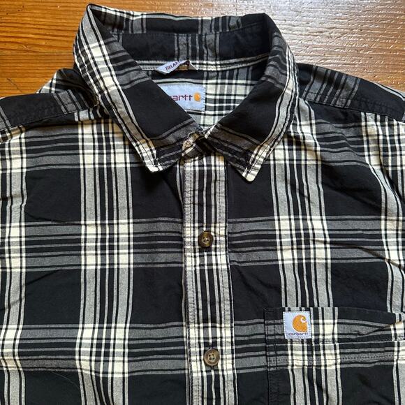 Carhartt black and white checked relaxed fit short sleeve button up shirt SIZE L - Picture 2 of 5